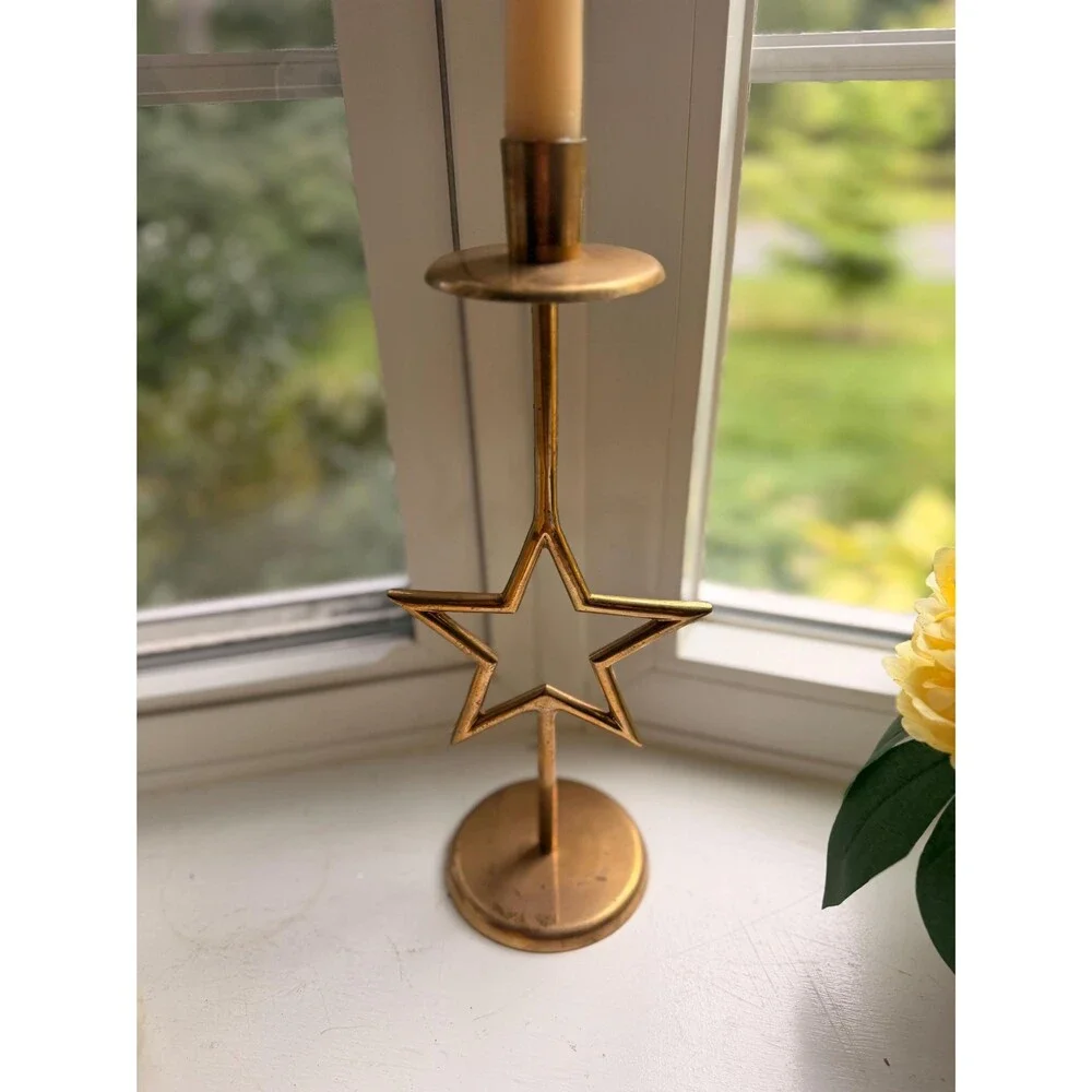 Vintage Brass Star Candlestick Holder, Mid Century Modern Taper Candle Holder, M